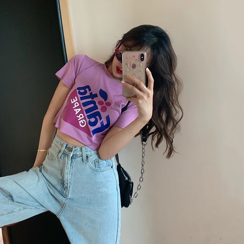 

2 colors 2019 summer preppy style letter print short sleeve t shirts womens tee shirt femme women short tops (R66631)