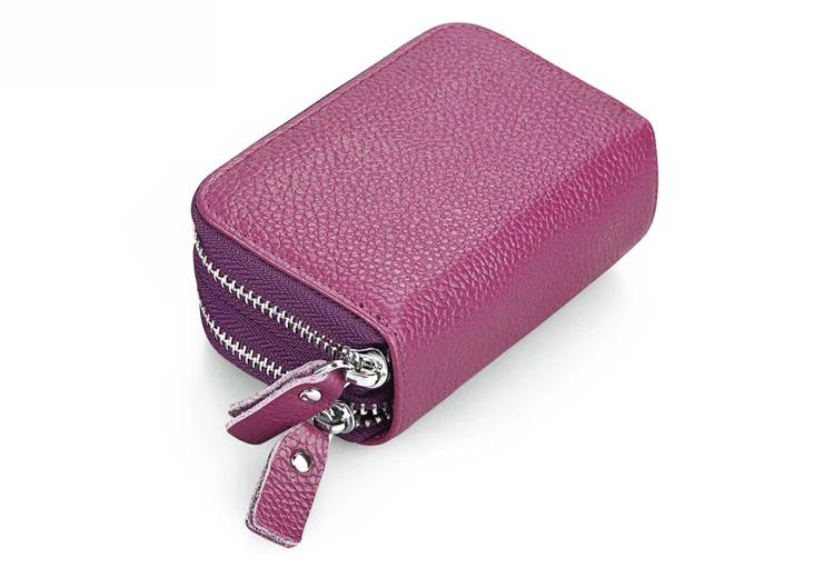 Genuine Leather Women Card Holder Wallets Small High Quality Female Pillow Purse Fashion Double Zipper Credit Card Bag (6)