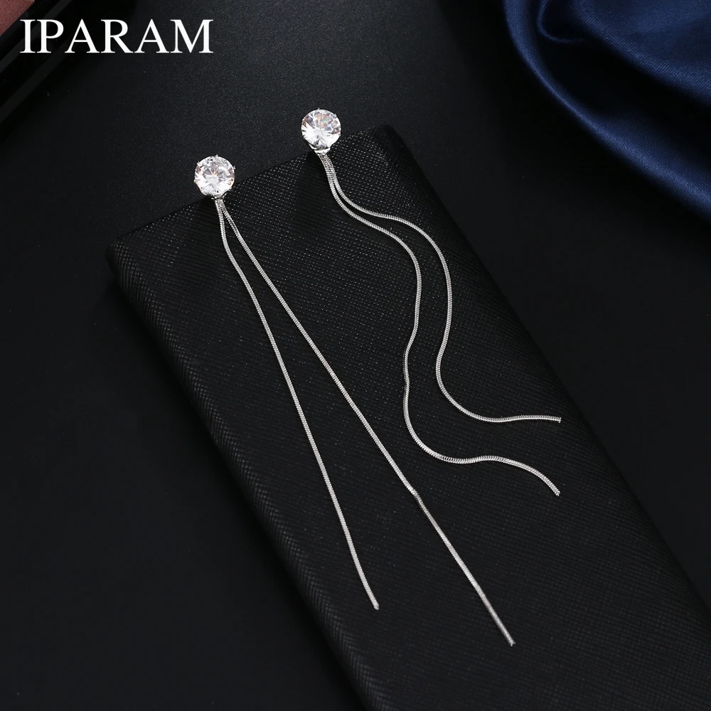 IPARAM New Fashion Silver Plated Dangle Hanging Gem Stone Rhinestone Long Drop Earrings For Women Jewelry brincos bijoux