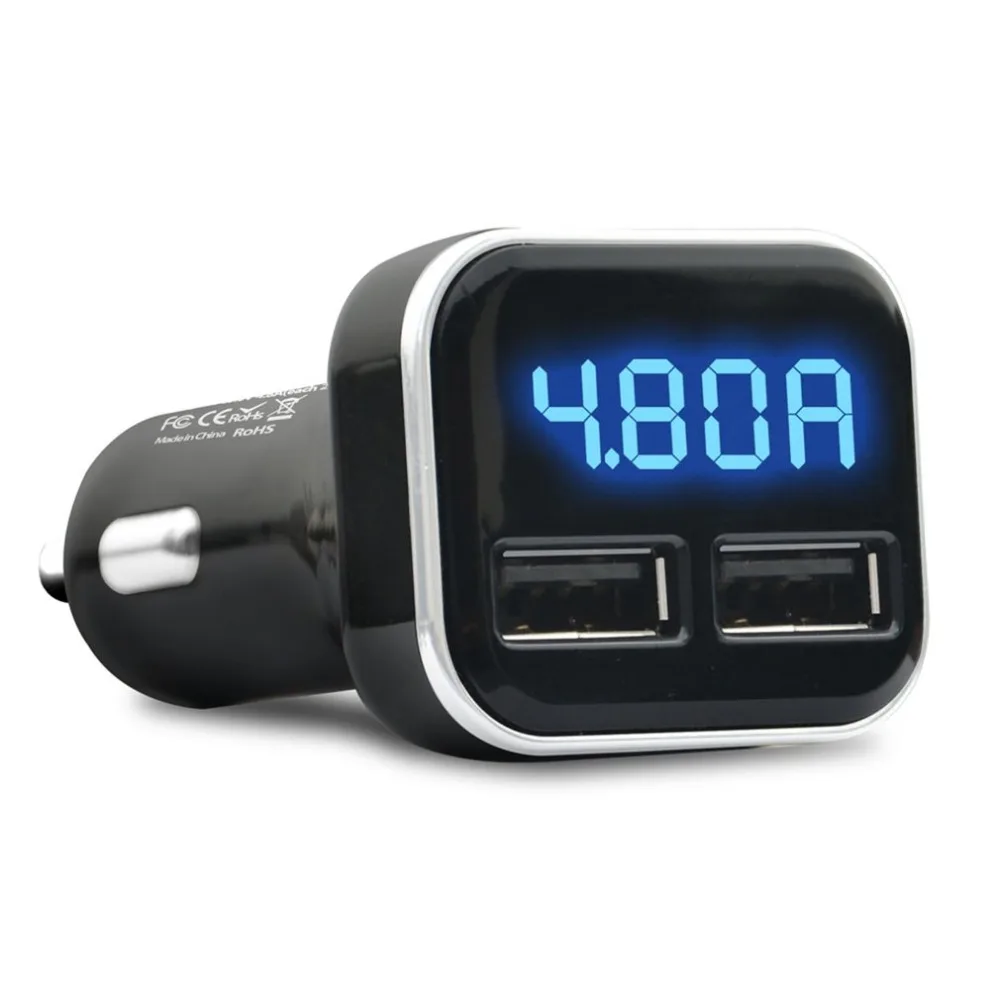 

newCar Charger 4.8A Car Charger Adapter Dual USB Car Charger LED Display Car Voltage Detector Flush for Smart Phones Tablets