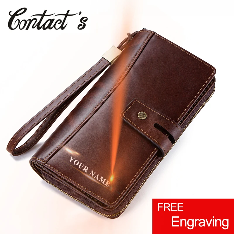 

Men Clutch Wallets Casual Genuine Leather Wallet Long Style Zipper Coin Purse With Card Holder Large Capacity For Cell phones