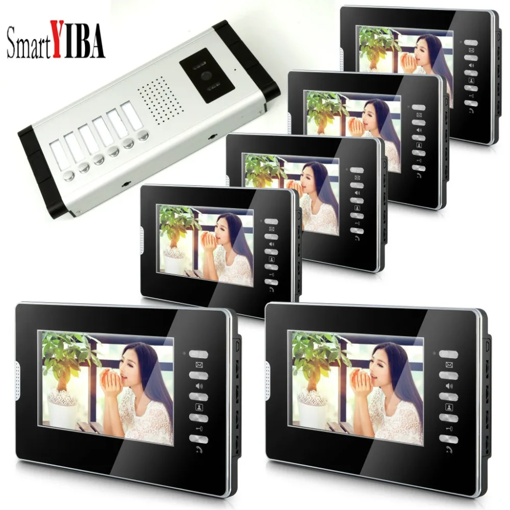 

SmartYIBA Wired 7inch LCD Monitor Recording Video Door Phone Intercom Doorbell Security Entry Access System Kit For 6 Apartment