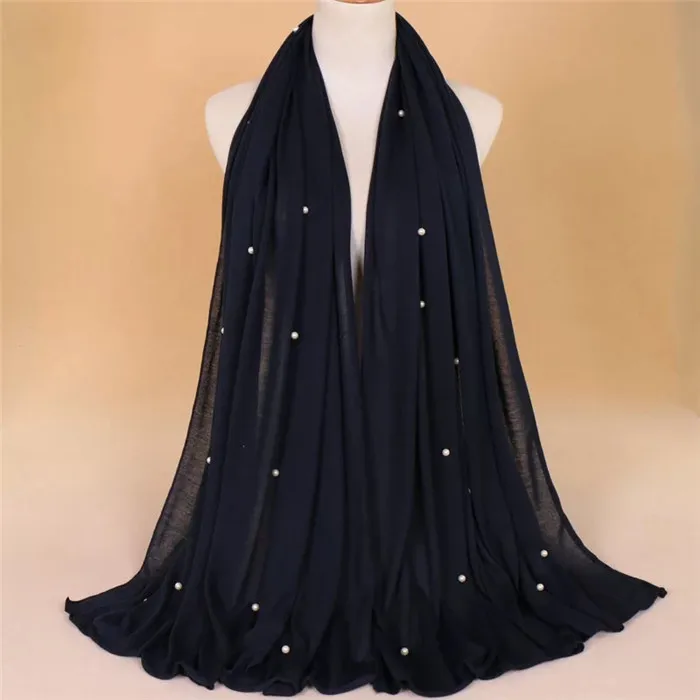 Yiwu однотонный шарф, женский, хиджаб трикотажная шаль с жемчугом
