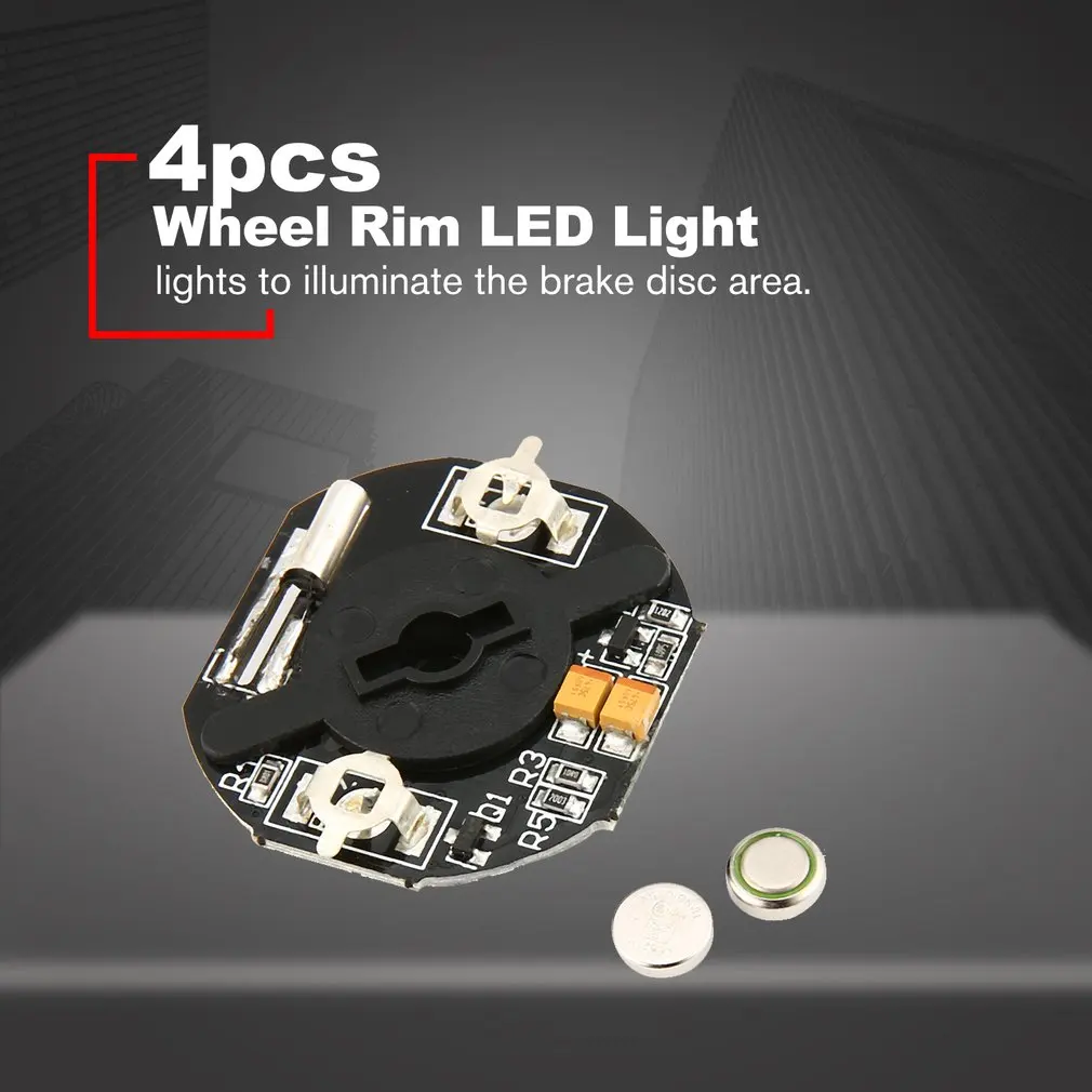 4pcs Dynamic Wheel Tyre Rim LED Light Lamp Set for RC Drift On-Road Car Truck Models Brake Disc with Spare Battery Model Accs