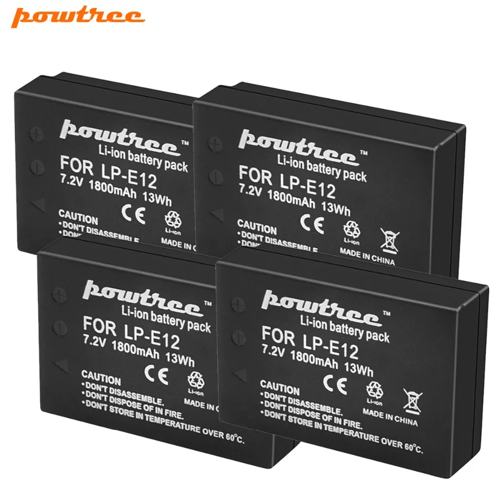 Powtree для Canon 1800 мА/ч, 7,2 V 4 шт. LP E12 LP-E12 LPE12 литиевая батарейка для камеры Замена крепления EOS M M10 M50 M100 Rebel SL1 поцелуй X7