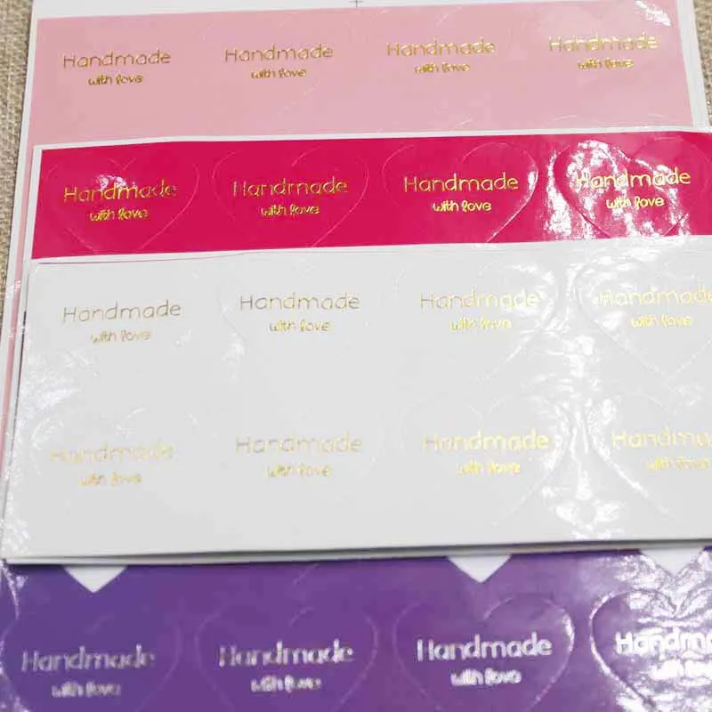 100pcs mulit paper gold/silver foil labels DIY handmade with love self adhesive labels heart shape thanks you gift labels 33*29m