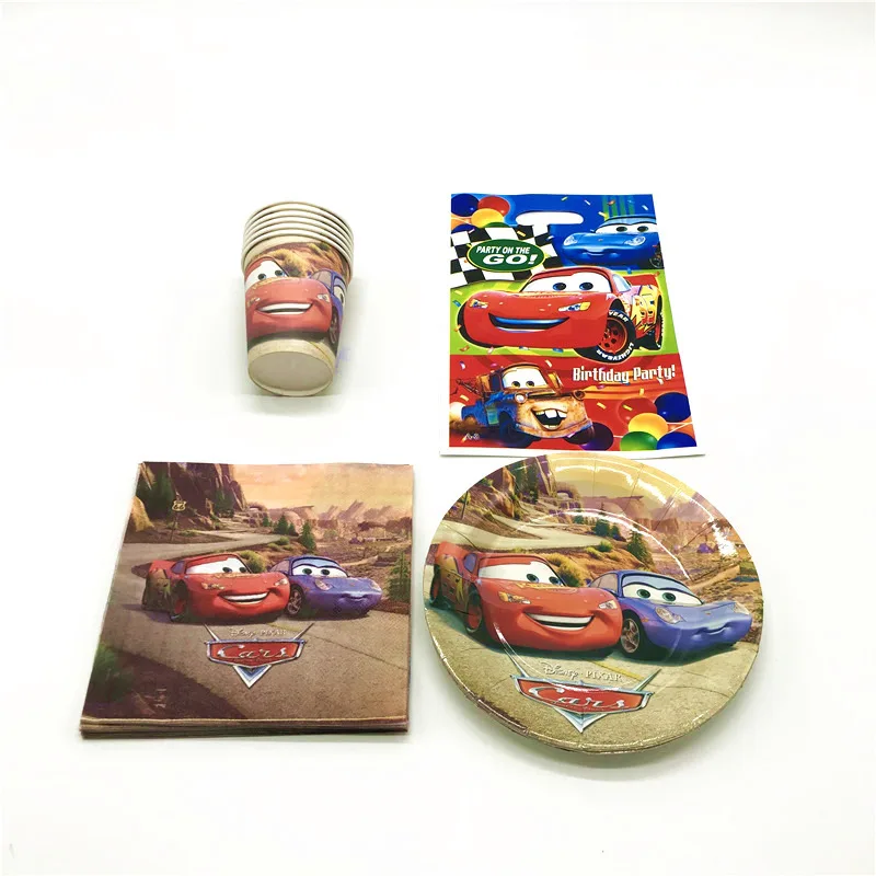 

Authorized 46Pcs Disney Cars McQueen Theme Paper Cups+Plates Kid Birthday Party Napkins+Plastic Gift Loot Bag Decoration Supply