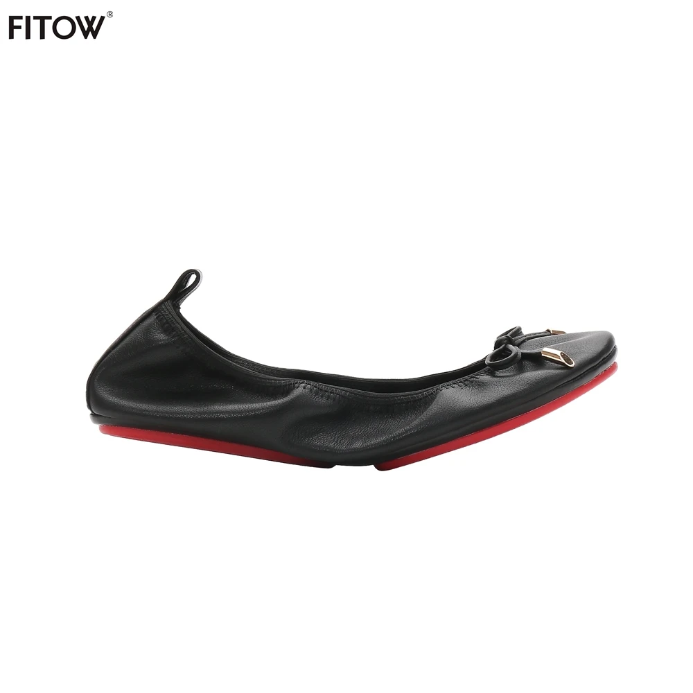 

Dropshipping Newest Butterfly-knot Foldable Ballerina Shoes Women Leather Ballet Flats Foldable Portable Flats Shoes Size 36-42
