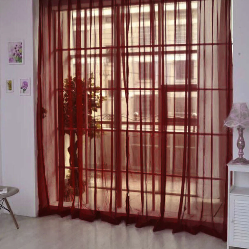 

1 PCS Pure Color Tulle Door Window Curtain Rustic Balcony Drape Panel Sheer Scarf Valances Soft Roman Blinds