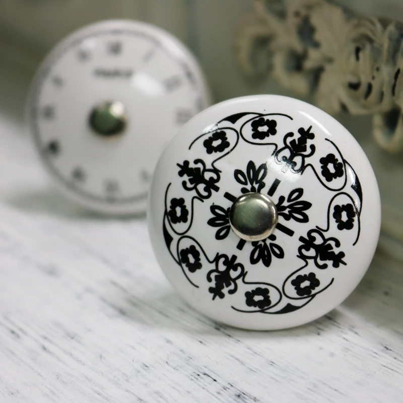 

Ceramic Single Hole Handle French Paris Clock Digital Pattern Retro Furniture Cabinet Drawer Shoe Cabinet Wardrobe Pull