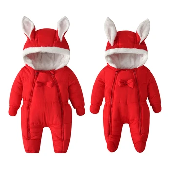 

Baby Rompers Winter Coat Girl Jumpsuit Jackets Rabbit Ear Style Hooded Overalls Cotton Down Warm Infant Girls Boys Clothing