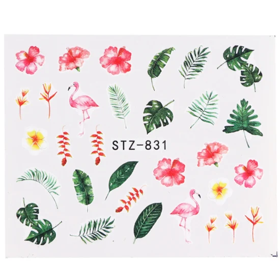 1 шт Новые наклейки для ногтей зеленый лист Фламинго Цветы перо водяные наклейки для ногтей художественные украшения обертывания ползунки маникюрные TRSTZ824-844 - Цвет: STZ-831