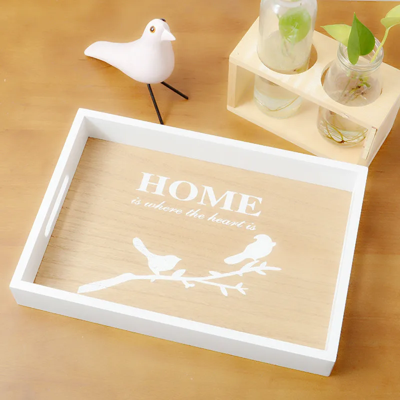 

White Wood Tray Food Serving Makeup Storage Fruit Plate Photo Props Modern Household Home Storage Trays Decorative Ornaments