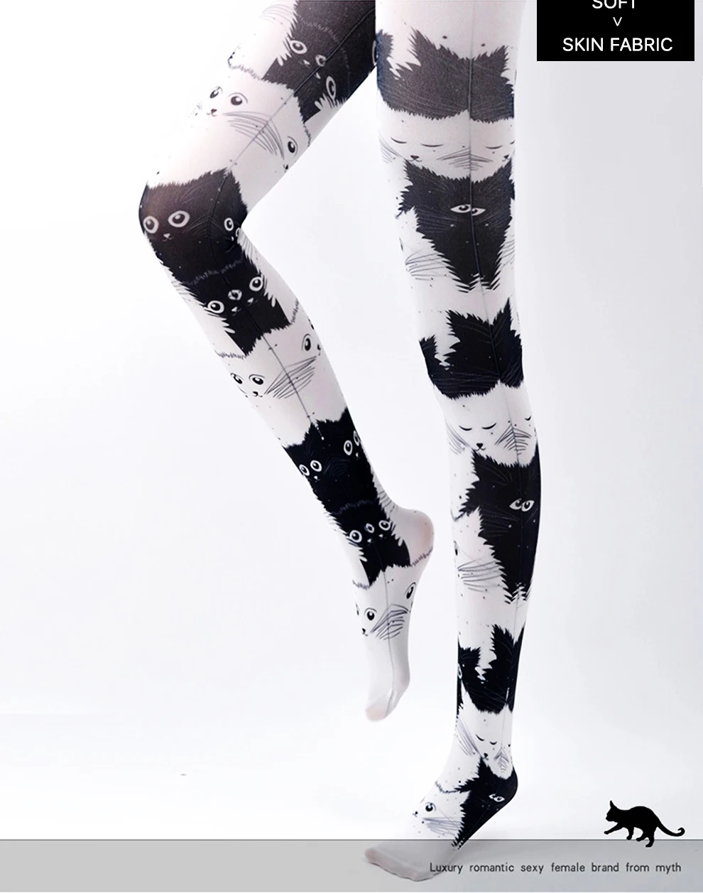 Perfering Stocking Fahion Hot Cat Sexy Silk Stockings Thin Tights High-quality Unique Lady Girl Black White INS Style Cat