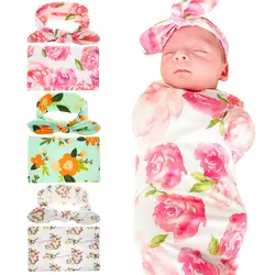 Цветочный принт для младенцев получения пеленать одеяло оголовье набор Детские банное полотенце