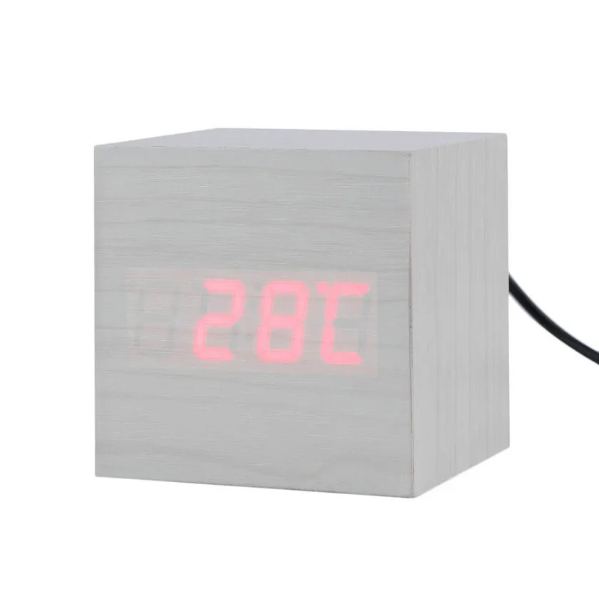 Современный деревянный квадратный светодиодный Будильник Настольный цифровой термометр дерево USB/AAA термометр Дата Дисплей сенсорный Enab светодиодный