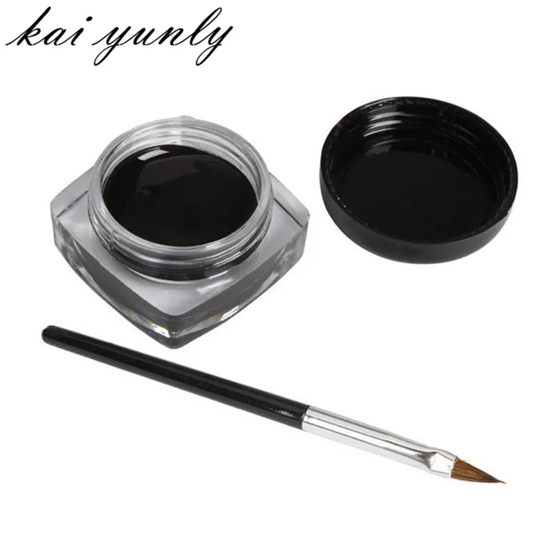 1PC Mini font b Eyeliner b font Gel Cream With Brush Makeup Cosmetic Black Waterproof Eye