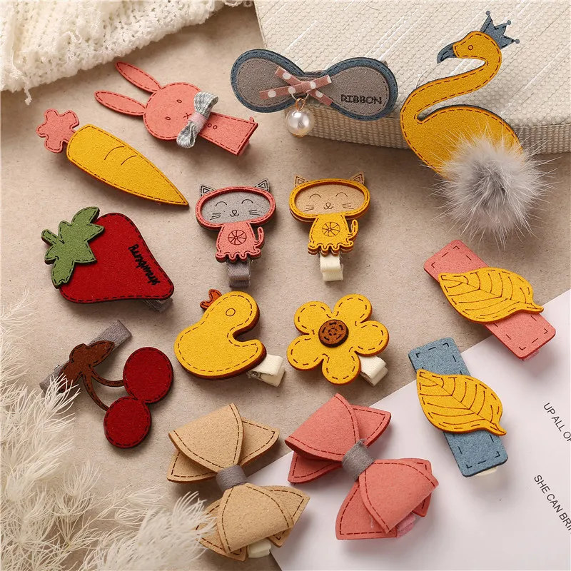 

Girl Cartoon Hair Clip Hair Jewelry Hair Pins for Children Bowknot Cat Flower Barrette Bow Imitation pearls Hair Accessories