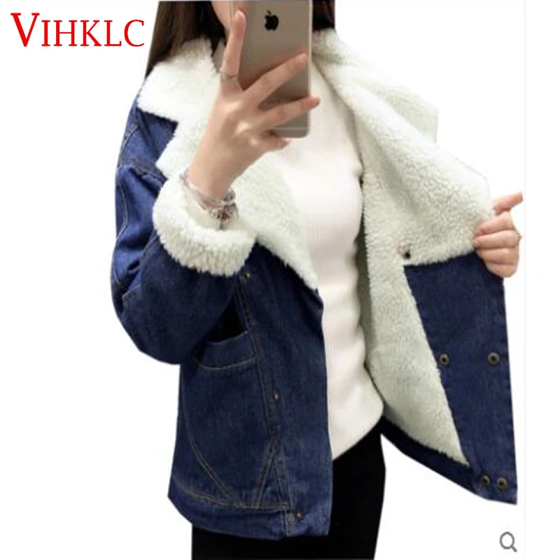 Новые зимние теплые джинсы с мехом Женская куртка бомбер синяя джинсовая Женское