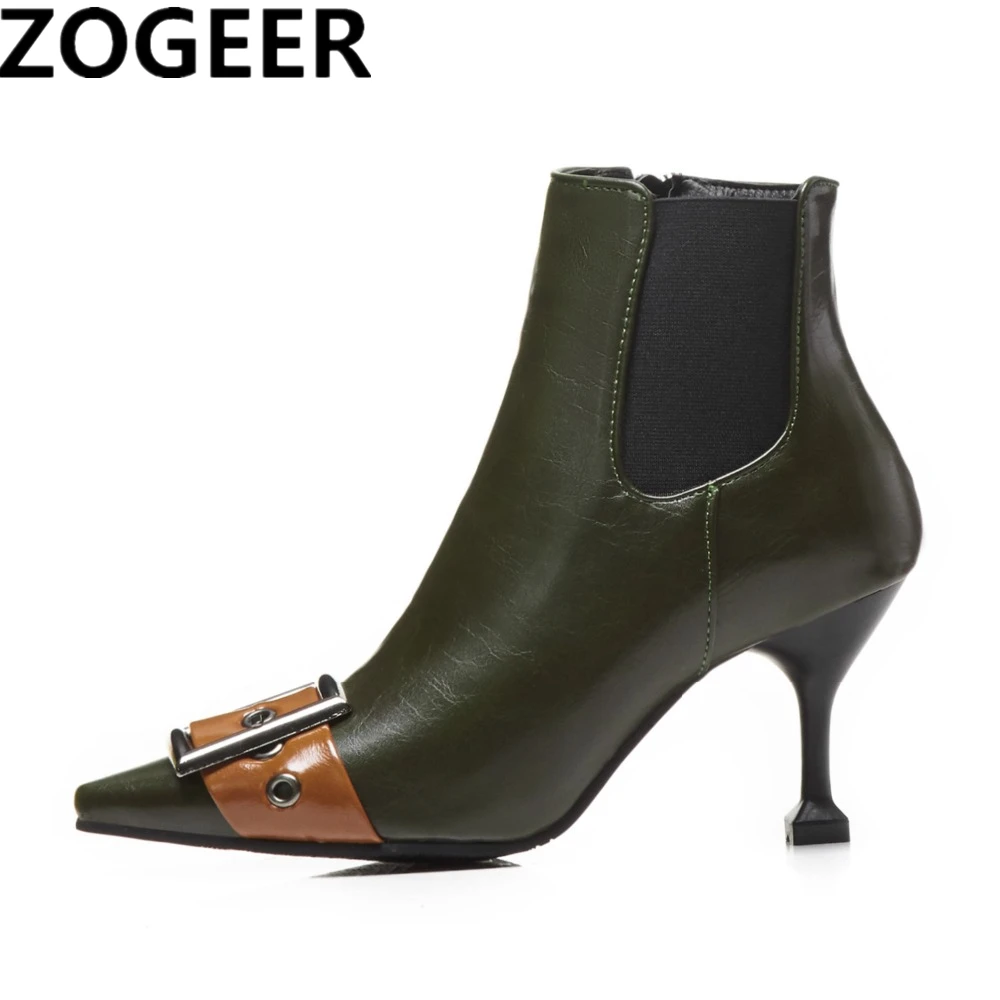 

Plus size 48 Boots Woman European Fashion Buckle Ankle Boots For Woman Sexy High Heels Vintage pu Leather Lady Shoes Black Green