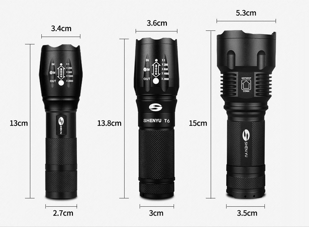 SHENYU светодиодный светильник-вспышка 26650, фонарь с зумом, водонепроницаемый светильник-вспышка s XM-L T6 2000LM, 3 режима, масштабируемый светильник для 3x AA или 3,7 в батареи