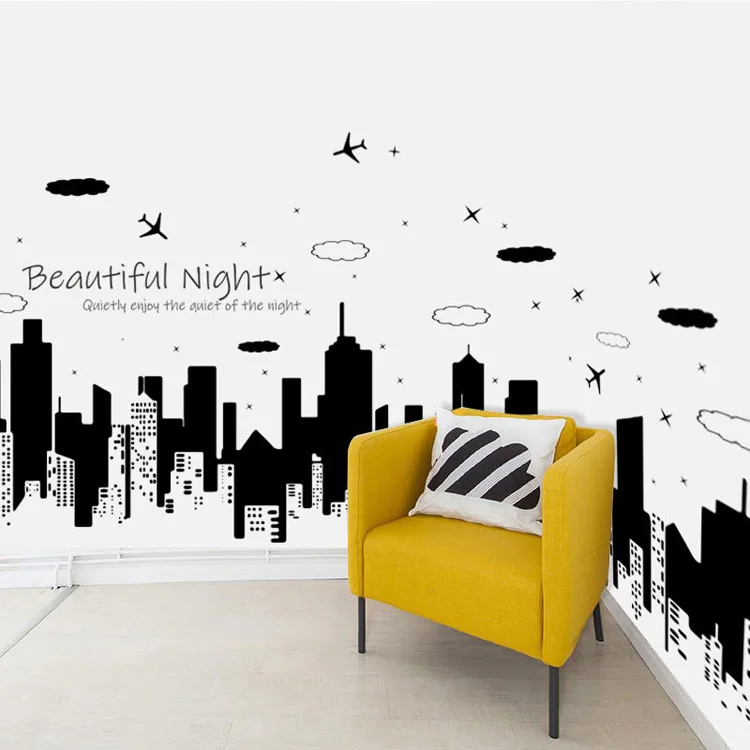 Звездная ночь город красивая ночь Наклейка на стену Современный Креативный домашний декор Фреска гостиная диван искусство обои наклейка s