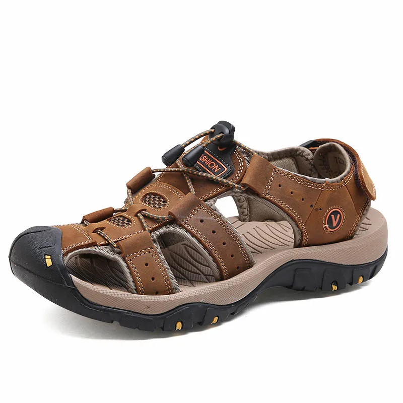 

2019 Men Outdoor Sneakers Breathable Hiking Shoes Big Size Genuine Leather Hiking Sandals Summer Trekking Trail Water Sandals