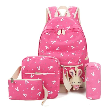 

4Pcs/Set Backpacks Cartoon Printing School Backpack Canvas School bags for 2019 Women Teenage Girls Students Bag Mochila sac