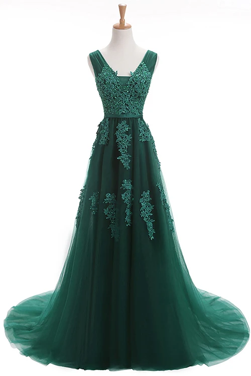 Robe De Soiree SSYFashion, кружевное, с бисером, сексуальное, с открытой спиной, длинное вечернее платье, для невесты, банкета, элегантное, длина до пола, для вечеринки, выпускного вечера - Цвет: Dark green