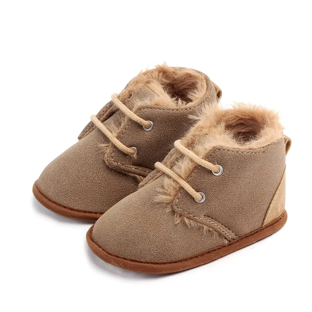 Для новорожденных, для маленьких девочек, теплая, из кусков, анти-скольжения первая обувь для ходьбы, ботинки мягкая подошва; обувь для маленьких детей; девичьи туфли; для маленьких девочек детская обувь - Цвет: Brown