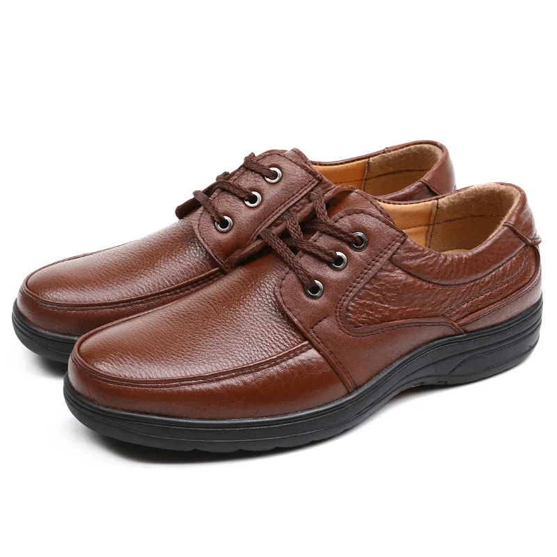 NPEZKGC Spring Men Shoes Leather Men's Loafers lace up Casual Middle-aged Wear-resistant Soft Bottom Business Shoes Man NPEZKGC Spring Men Shoes Leather Men's Loafers lace up Casual Middle-aged Wear-resistant Soft Bottom Business Shoes Man