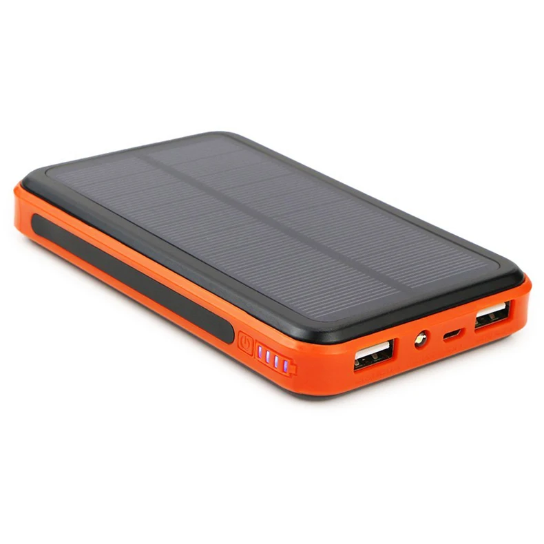 Waterproof Portable Dual USB Port 10000mAh External Solar Power Bank Backup Polymer Battery With