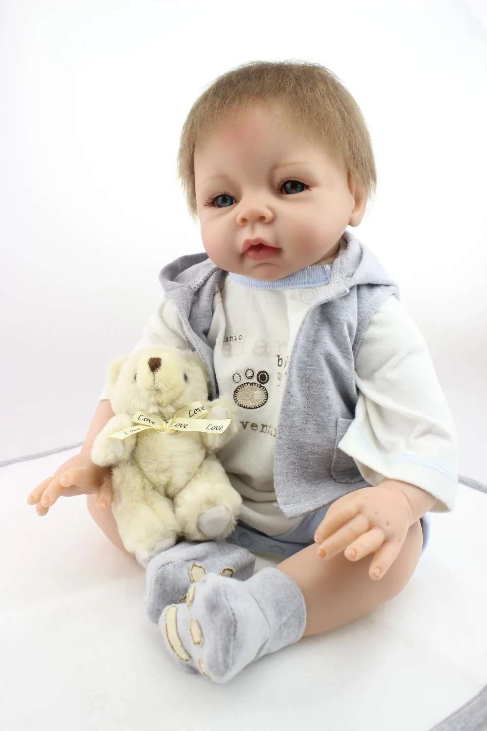 

Freeshipping 22inch , 55cm High Quality Babydoll Imported Mohair Doll Silicone Vinyl Toys Children Birthday Present