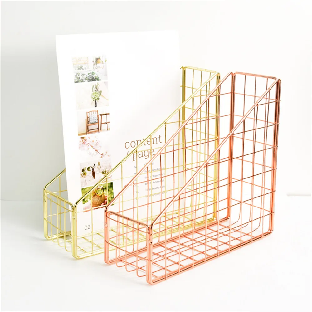 

Nordic Book Magazine Gold Iron Rack Scandinavian A4 Paper Metal Storage Basket Home Office Desk Finishing Organizer Basket