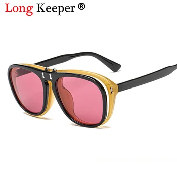 

2018 Fashion Luxury Brand Sunglasses Double Lens Steampunk Fold Men Women Male Female Clear Sun glasses Eyewear by Long Keeper