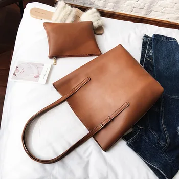 

Casual Women Shoulder bag 2018 New Soft PU Leather Ladies Big Totes female Large Capacity Handbag Black Composite Shopping Bag