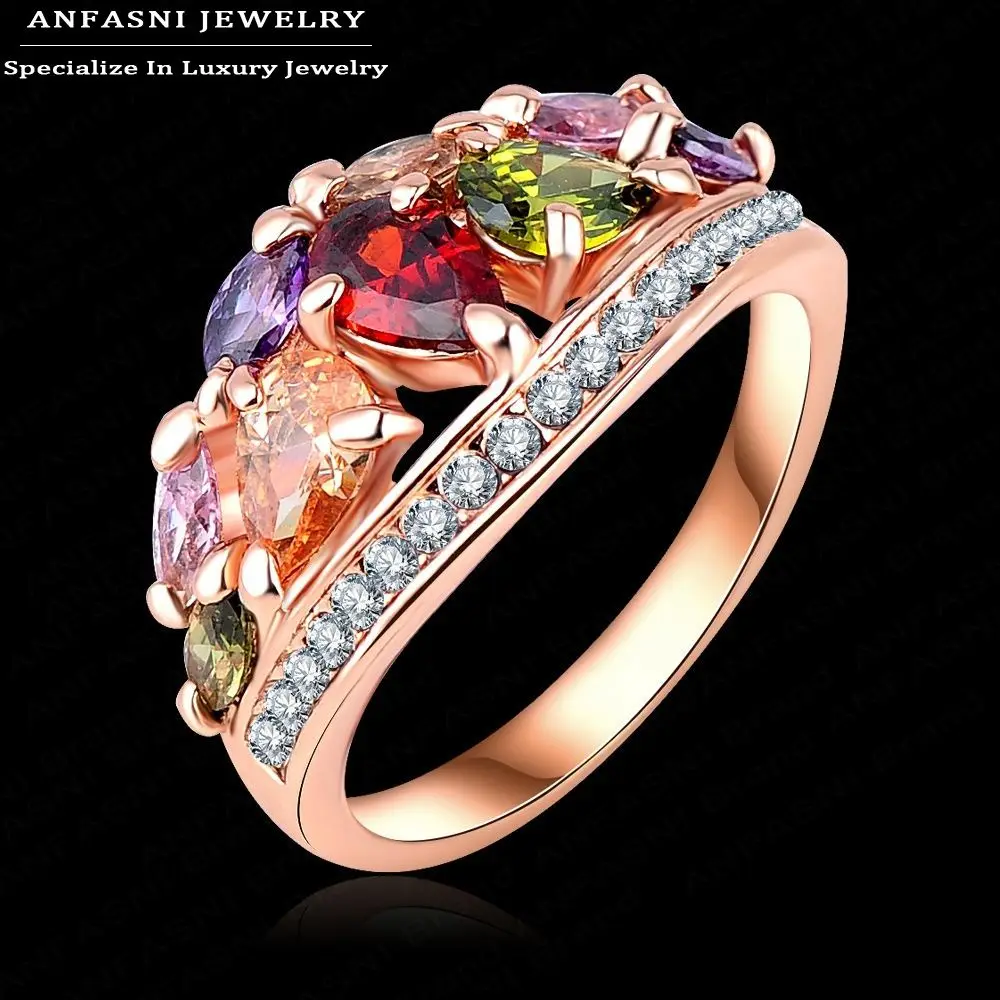 

ANFASNI 2017 New Arrival Multicolor Ring Rose Golden Color With Cubic Zirconia Brand Ring Wholesale Ri-HQ0401-A