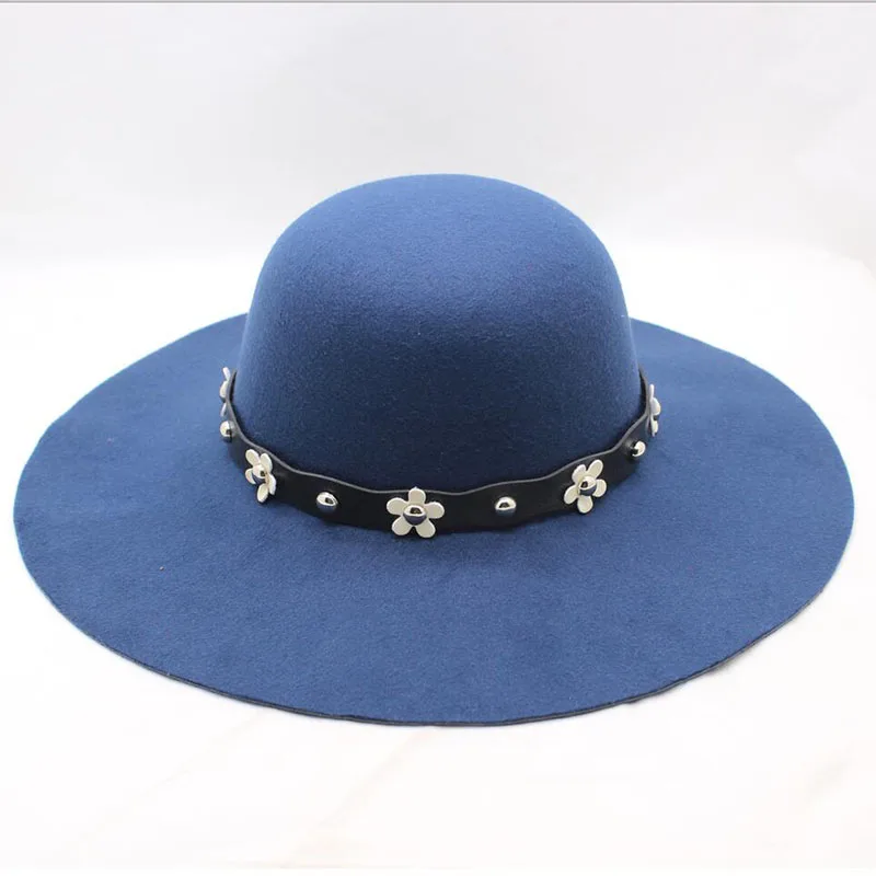 Новая модная осенне-зимняя однотонная женская верхняя шляпа Весенняя фетровая шляпы «Fedora» Женская винтажная Кепка Gorros - Цвет: Navy