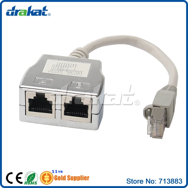 

2 Port FTP STP Shielded Network ISDN RJ45 Splitter With Cable