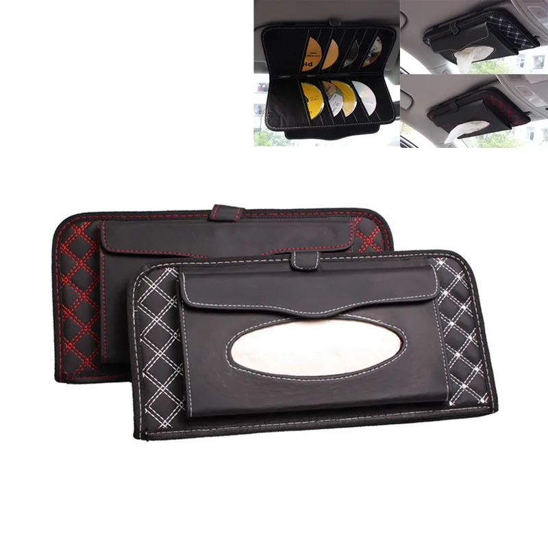 

Hiyork Auto Accessories Sun Visor Tissue Paper CD Box Holder Universal Seat Back Napkin Kit PU Type Embroidery Cover Car Styling