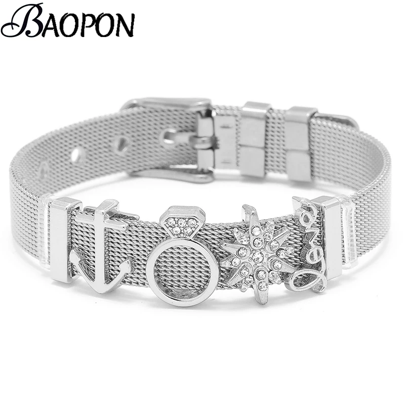 

Fashion Adjustable Silver Color Stainless Steel Mesh Bracelet Set Love Lock Charm Fine Bracelet Bangle For Woman Jewelry Gift