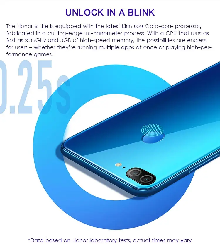 HUAWEI HONOR 9 LITE 3GB RAM 32GB ROM Hisilicon Kirin 659 2.36GHz Octa Core 5.65 Inch FHD+ Full Screen Quad Camera Android 8.0 4G LTE Smartphone