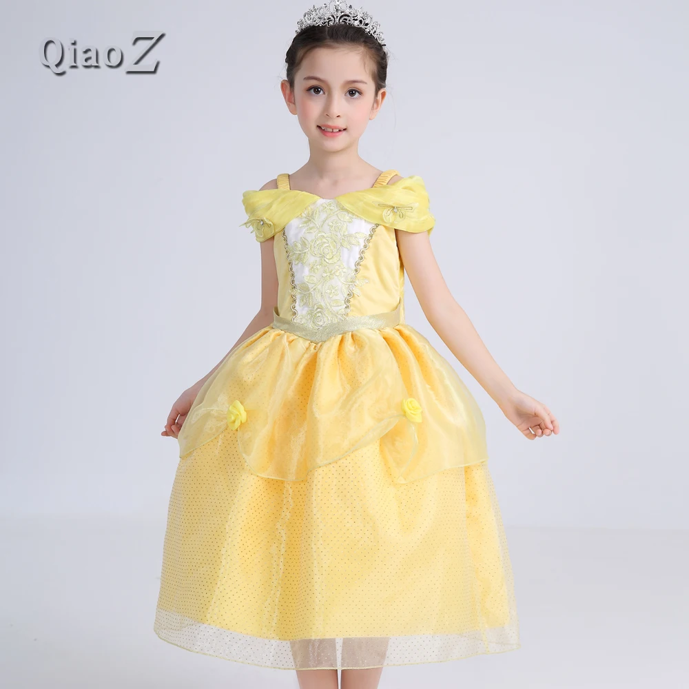 

2018 NEW Summer beauty and the beast girl dress Kids Princess Belle Party formal vestido Dress for girls age 3-12 Free crown