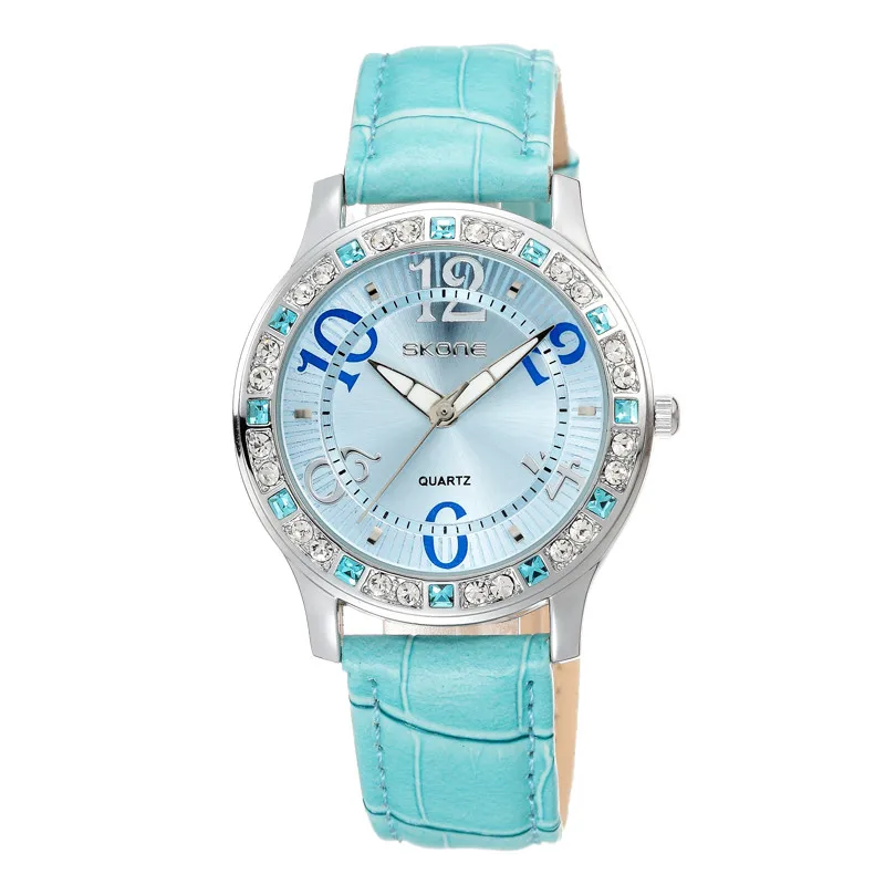 SKONE Роскошные часы женские модные дизайнерские кожаные кварцевые женские часы Брендовые женские часы для девочек relogio feminino - Цвет: Синий