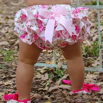 

2019 Summer New Infrant Baby Girls Cotton Panties Floral Silk Bow Satin Shorts Ruffle Diaper Cover Bloomer Satin Panties Bloomer