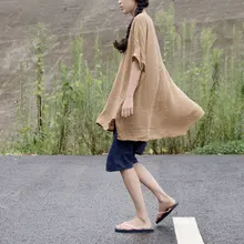 Винтажная, этнический стиль, женская летняя нестандартная свободная футболка, Harajuku Mori, пуловер для девочек, широкая рубашка с круглым вырезом, туника, женские топы