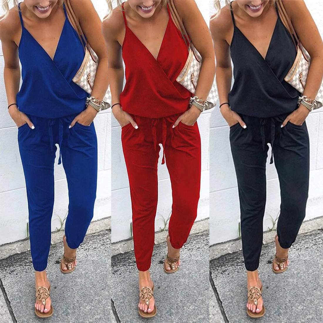 spaghetti neck long jumpsuit