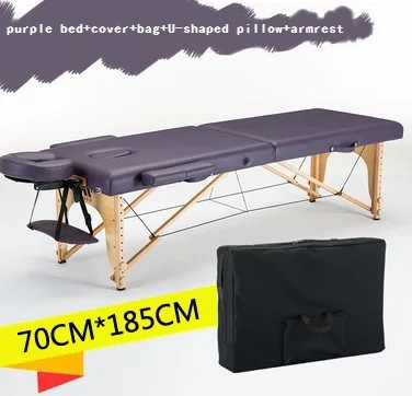 185 см* 70 см кровать+ чехол+ сумка+ u-образная подушка+ подлокотник, спа тату Красота Мебель портативный складной массажный стол для массажного салона - Цвет: purple