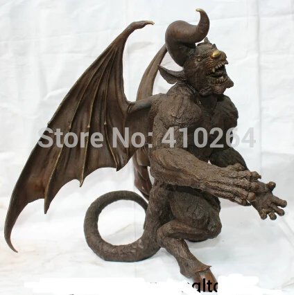 

13" Chinese Pure Bronze Western Demon Devil Belial Beast With Wig Statue