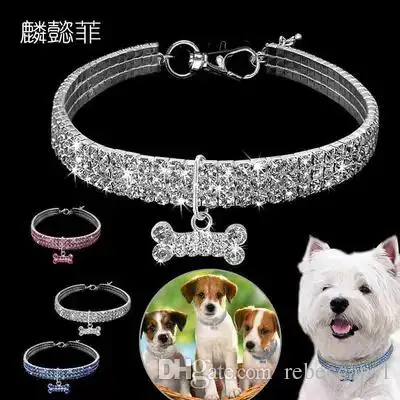 3 ряда кристаллов собака одежда ожерелье Домашние животные ожерелье Собака цепь товары для домашних животных собак ошейник - Цвет: C